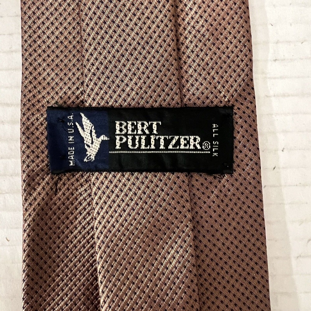 Classic Tie-Brown/Gold And Blue Dot-100% Silk Bert Pulitzer Necktie-U.S.A.